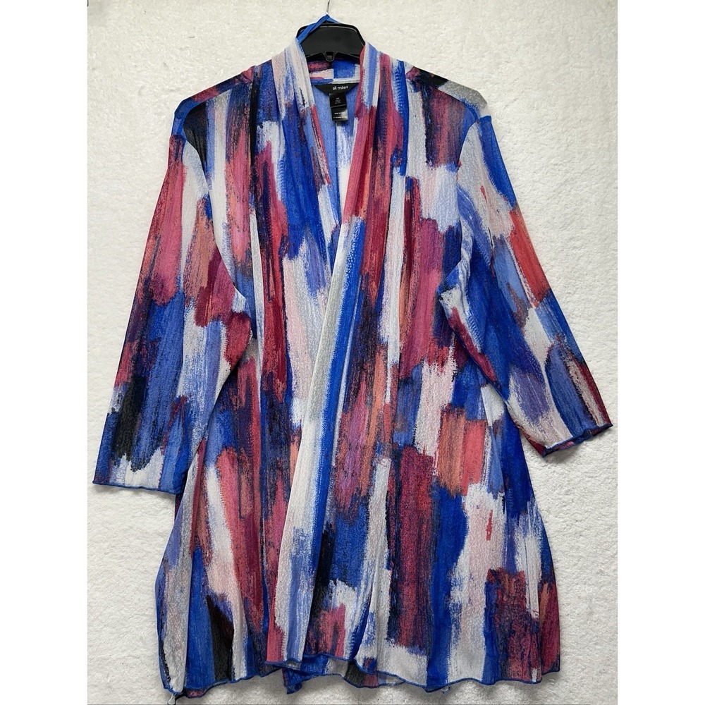 Ali Miles Womens Size 2X Blue Red Long Sleeve Cardigan Top (K4)